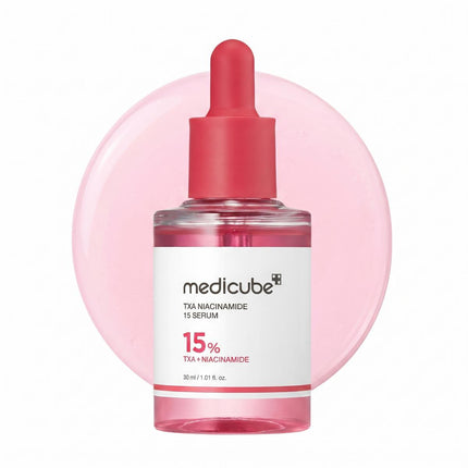 Medicube TXA Niacinamide 15% serum bottle with red dropper, 30 ml
