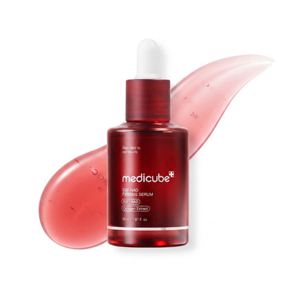 medicube EGF NAD firming serum bottle with dropper and pink gel smear, 30ml