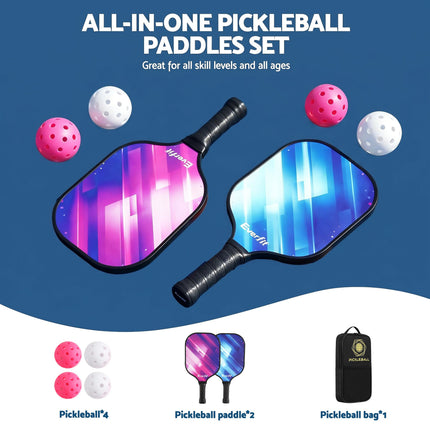 Pickleball paddle set with two paddles, ball set, and black carry bag