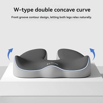 ELHIVE dual-concave sitting cushion, dark gray w-shaped cut for pressure relief