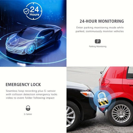 Dash cam 24-hour monitoring and emergency lock feature illustration