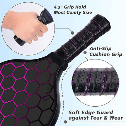 Pickleball paddle handle with cushioned anti-slip grip and soft edge guard