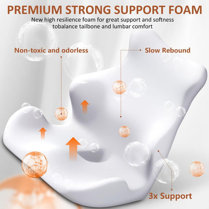 White memory foam seat cushion with back support, slow rebound design and hollow vents