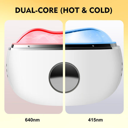 Dual hot and cold facial massager with red and blue internal light panels