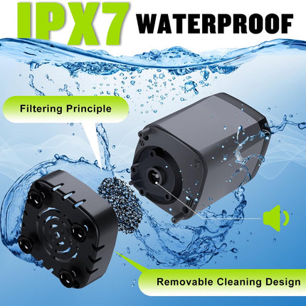 Waterproof rechargeable shower pump with nozzle and splash-resistant body