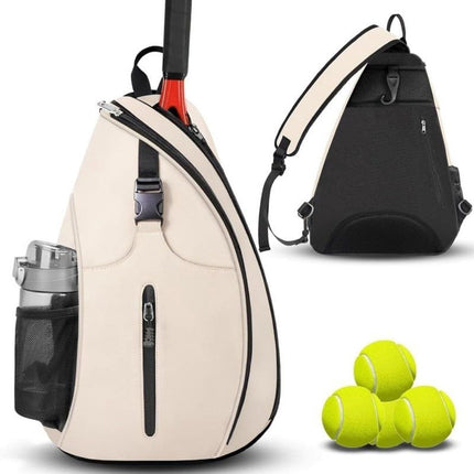 White Tennis Sling Backpack, Water Resistant Crossbody Racket Bag for Tennis, Pickleball and Badminton, Lightweight Unisex Design