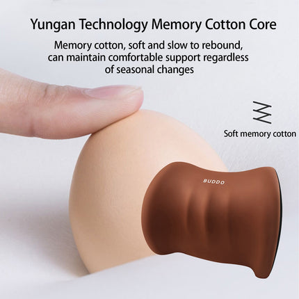 Brown lumbar support cushion with BUDDO logo, memory cotton core design