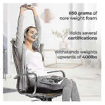 Gray contoured seat cushion pad with black support layer on an office chair