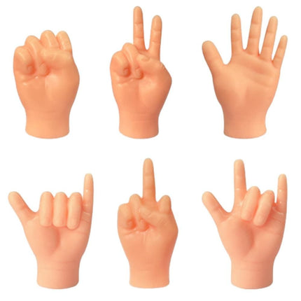 Set of 6 mini peach rubber hand toys with splayed fingers