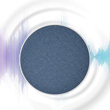 Front view of blue fabric sleep speaker with sound waves around it
