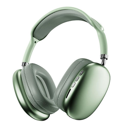 Green wireless over-ear gaming headset with cushioned ear cups and headband mic controls