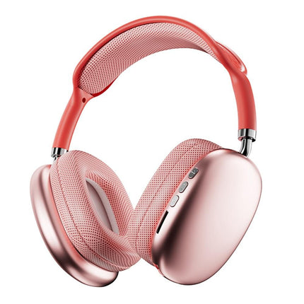 Red wireless over-ear gaming headset with padded ear cups and headband