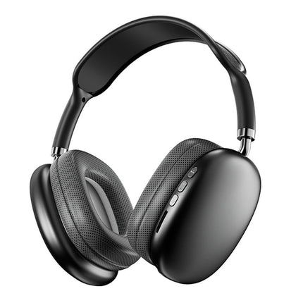 Black wireless over-ear gaming headset with cushioned ear pads and inline buttons