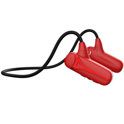 Red open-ear wireless bone conduction headphones with microphone, adjustable ear clips