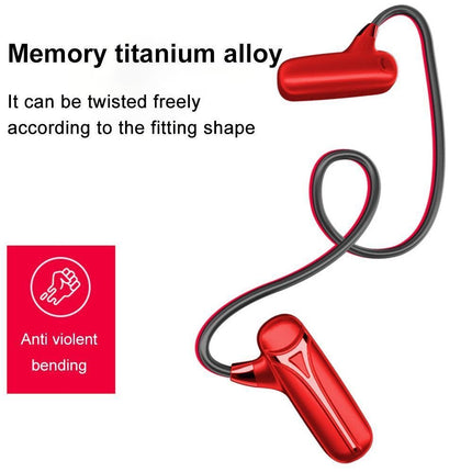 Red open-ear wireless bone conduction headphones with microphone, flexible neckband design