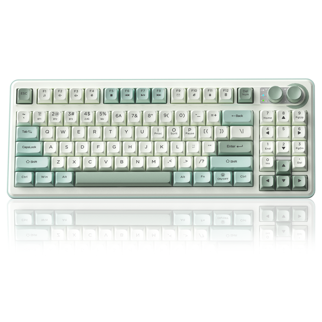 SOLAKAKA compact wireless keyboard with independent number pad, green and white keycaps