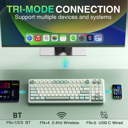 SOLAKAKA compact wireless keyboard with number pad, green and white layout on tabletop