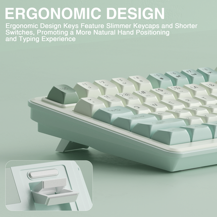 SOLAKAKA ergonomic compact keyboard with green and white keycaps, side profile