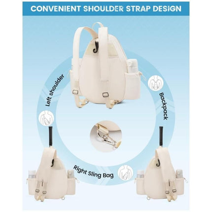 Crossbody Lightweight Multifunctional Waterproof Tennis Racket Bag for Men and Women Suitable for Pickleball Badminton and Tennis-Beige