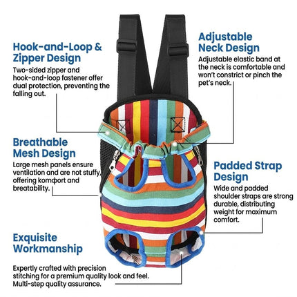 Breathable mesh pet front chest backpack with padded straps and hook-and-loop zipper design