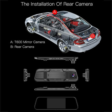 Car DVR rear-camera installation with dash recorder and rear camera module