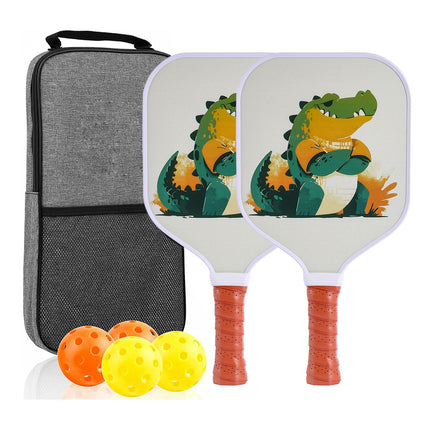 【RT-012】 Fiberglass Pickleball Paddle Set of 2 with 4 Balls and Carry Bag - 185g Single Paddle Weight - Beginner Friendly Starter Kit with Non-Slip Cushion Grip for Adults Kids and Outdoor Family Fun