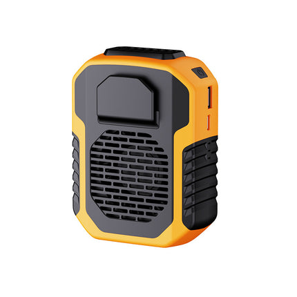 Orange portable waist clip fan with front vent grille and side grip