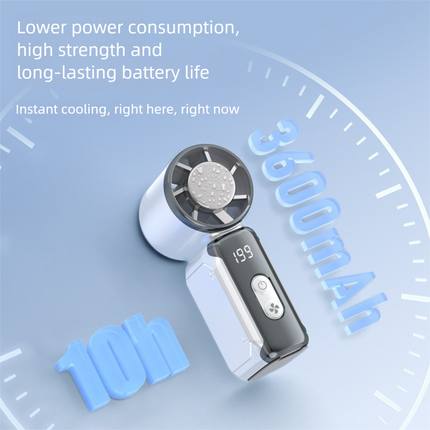 Compact mini handheld fan with round grille and digital speed display screen