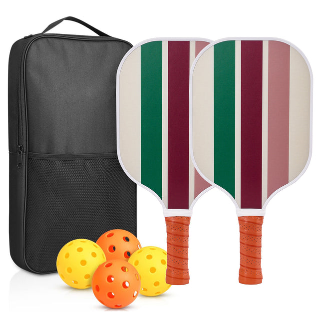 Colorful Stripes Professional Fiberglass Pickleball Paddle Set - Lightweight Sports Equipment with Carry Bag & 4 Balls & 2 Paddles
