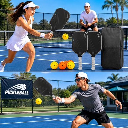 Pickleball paddle set with two paddles, carry bag, and orange pickleballs