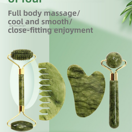 4-in-1 Natural Xiuyan Jade Facial Roller and Gua Sha Set for Face and Body Massage