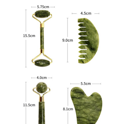 4-in-1 Natural Xiuyan Jade Facial Roller and Gua Sha Set for Face and Body Massage