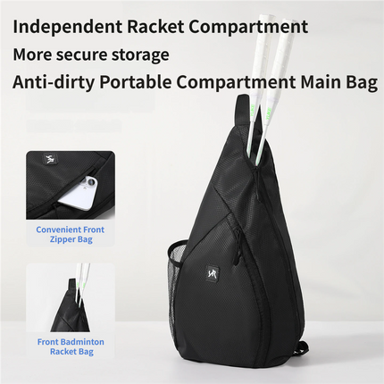 Grey Pickleball & Racket Sports Sling Bag with Expandable High-Capacity Storage - Waterproof Oxford Tennis & Badminton Gear Crossbody Backpack