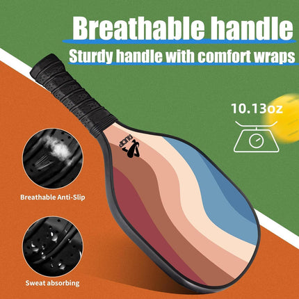 Lightweight 9-Ply Hard Basswood Pickleball Paddle Set with Curved Stripes Design - 2 Durable Paddles + 4 Balls + Ball Mesh Bag + Carrying Backpack for Indoor & Outdoor Play - Professional Size Construction, Breathable Non-Slip Grip