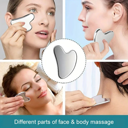 Multifunctional Skincare & Massage Kit with 80ml Purple Silicone Facial Ice Roller, Stainless Steel Heart-Shaped Gua Sha Board, 2 Pack Lymphatic Drainage Massage Brushes for Skin Cooling and Absorption Enhancing, Blood Circulation and Puffiness Reducing