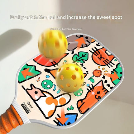 Juvenile Pickleball Paddle Set with Cooling Towel (Meow Paradise) , Cartoon Junior Paddles, Carry Bag and Indoor/Outdoor Balls for Children