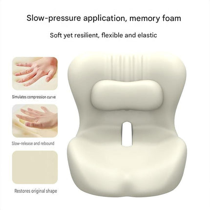 Cream memory foam cushion shape with slow-pressure contour and center cutout