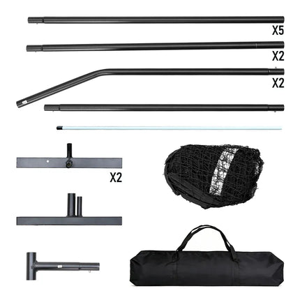 Pickleball net parts set with metal poles and black carrying bag