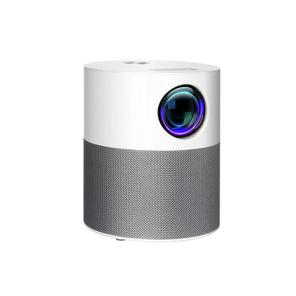 White and gray mini video projector with front lens